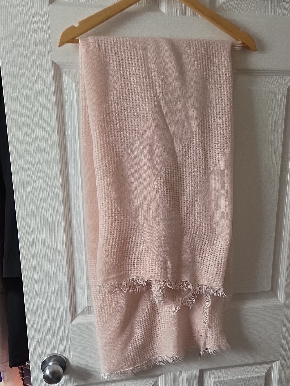 Soft Blush Pink Waffle Knit Fringe Square Scarf